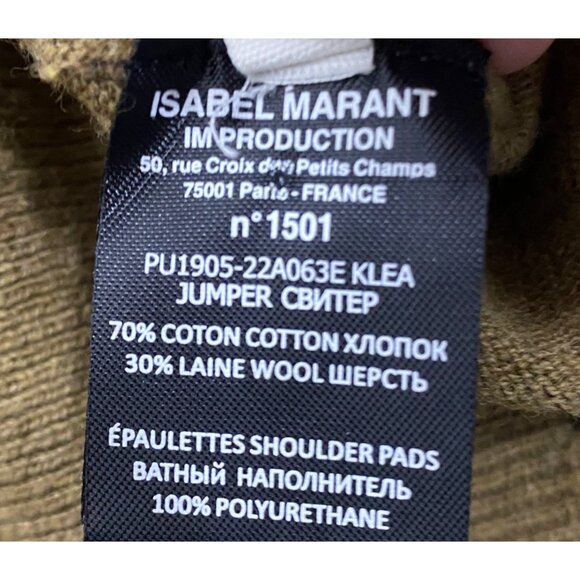 Isabel Marant Étoile Klea Sweater S Olive Wool blend pleated padded shoulder - Picture 9 of 15